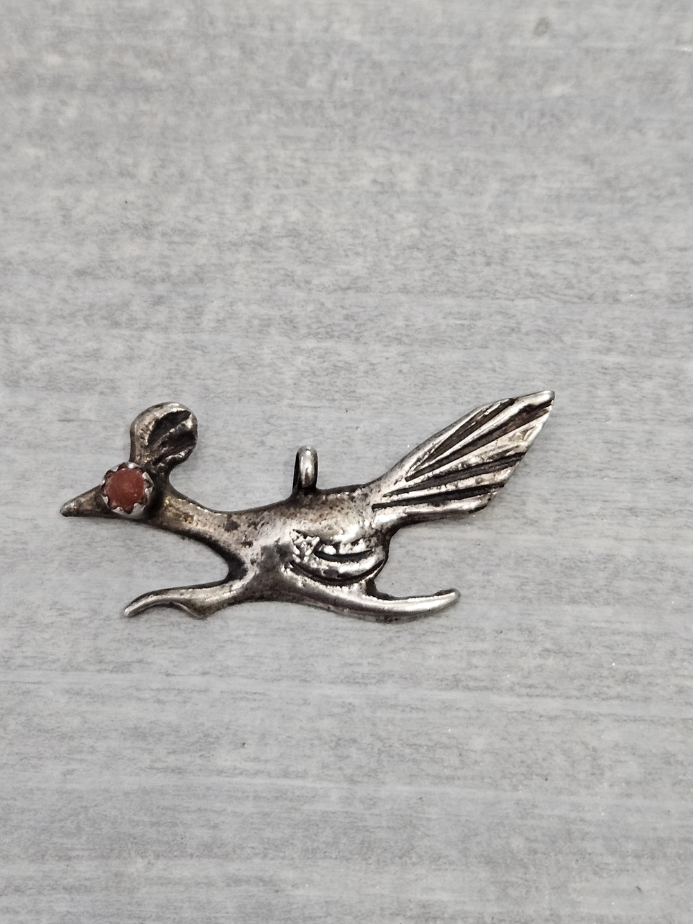 Sterling Coral Roadrunner Pendant Unsigned